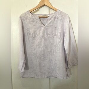 MALCOLM & Co linen blouse top embroidery Large